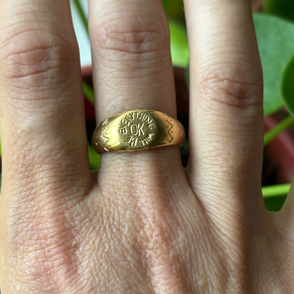 14k Gold Plated Everything Will Be OK Signet Ring